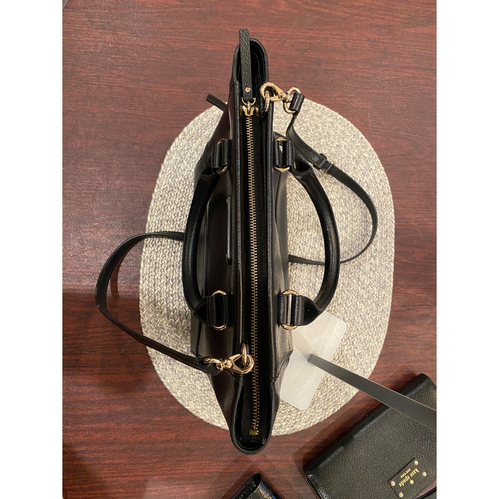 LIKE‎ NEW - Kate Spade New York Black Leather Satchel Handbag Gold Hardware - Picture 9 of 16